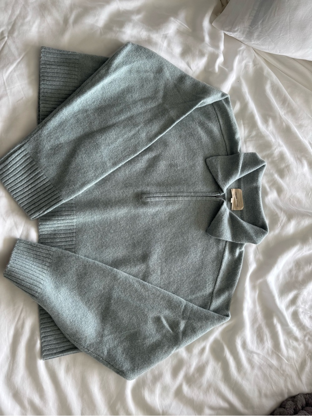 Soft Half-Zip Turtleneck Sweater in Pale Seafoam
